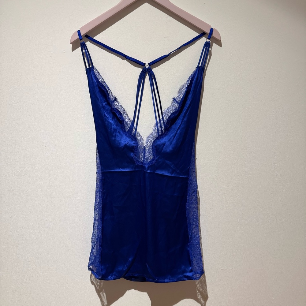 VICTORIA’S SECRET | NWT Blue Satin Lace Slip Dress Chemise M